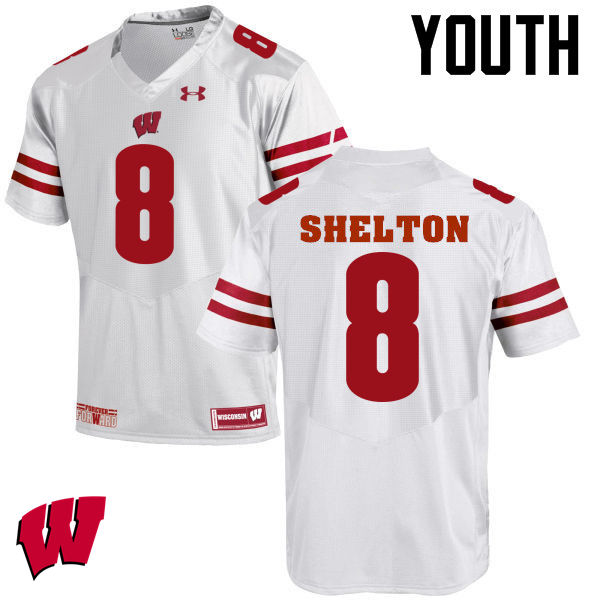 Wisconsin Badgers Youth #8 Sojourn Shelton NCAA Under Armour Authentic White College Stitched Football Jersey WM40A46EJ